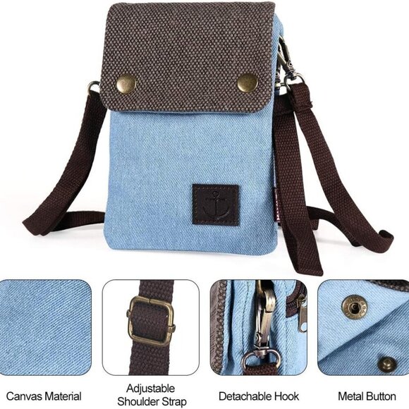 Dlames Canvas Small Cute Crossbody Cell Phone Purse Wallet Bag with Shoulder Str - Picture 4 of 7